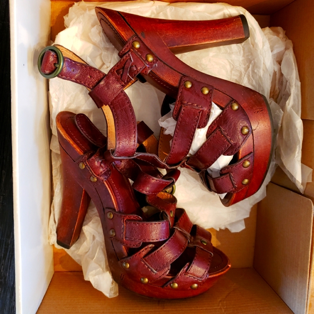 Frye brown strap shoes
